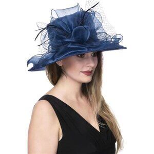 Women's Organza British Fascinator Hat Blue3